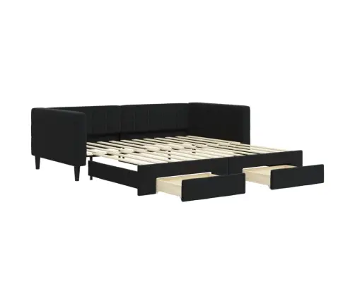 Izvelkams Dīvāns Ar Atvilktnēm, Melns, 100X200 Cm, Samts Vidaxl