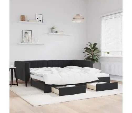 Izvelkams Dīvāns Ar Atvilktnēm, Melns, 100X200 Cm, Samts Vidaxl