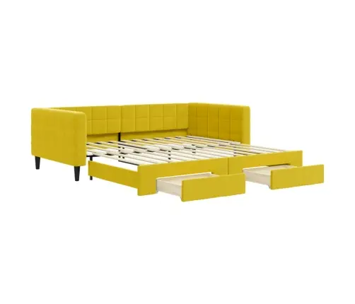 Ištraukiama Lova Su Stalčiais, Geltona, 100X200cm Aksomas
