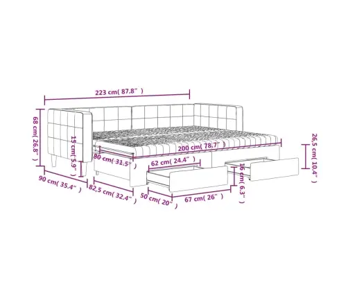 Lova Su Ištraukiama Dalimi/Stalčiais, Mėlyna, 80X200cm Aksomas