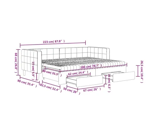 Izvelkams Dīvāns Ar Atvilktnēm, Gaiši Pelēks, 80X200 Cm, Samts Vidaxl