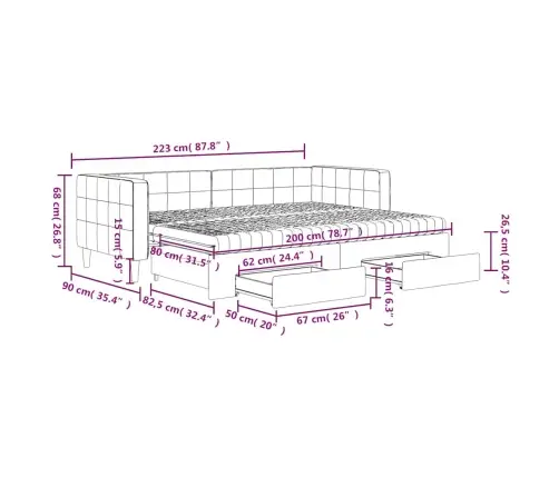 Diivanvoodi Väljatõmmatava Osaga, Tumehall, 80X200 Cm Samet