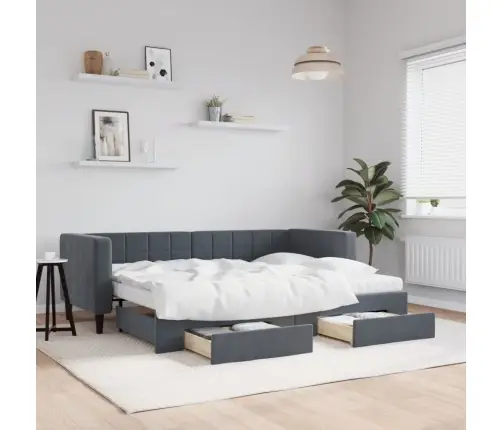 Diivanvoodi Väljatõmmatava Osaga, Tumehall, 80X200 Cm Samet