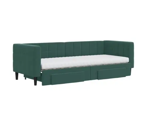 Izvelkams Dīvāns Ar Atvilktnēm, Tumši Zaļš, 80X200 Cm, Samts Vidaxl
