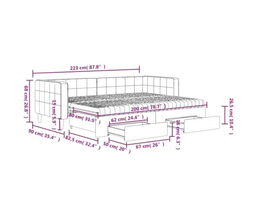 Izvelkams Dīvāns Ar Atvilktnēm, Rozā, 80X200 Cm, Samts Vidaxl