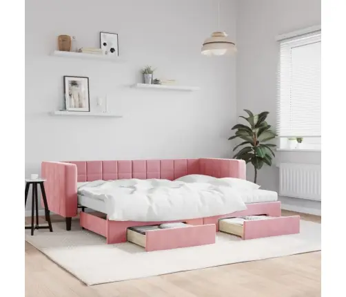 Izvelkams Dīvāns Ar Atvilktnēm, Rozā, 80X200 Cm, Samts Vidaxl