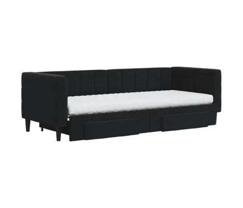 Izvelkams Dīvāns Ar Atvilktnēm, Melns, 80X200 Cm, Samts Vidaxl