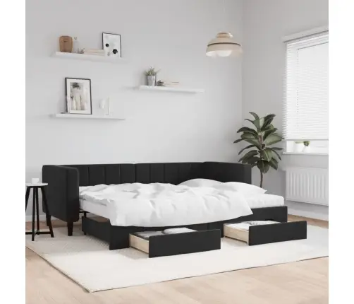 Izvelkams Dīvāns Ar Atvilktnēm, Melns, 80X200 Cm, Samts Vidaxl