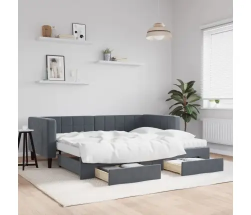 Diivanvoodi Väljatõmmatav/Sahtlitega Tumehall 90X200 cm Samet