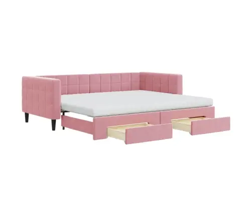Izvelkams Dīvāns Ar Atvilktnēm, Rozā, 90X200 Cm, Samts Vidaxl
