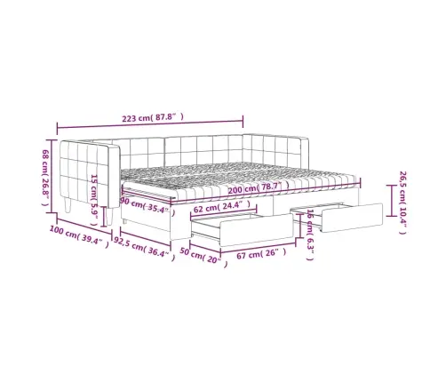 Izvelkams Dīvāns Ar Atvilktnēm, Rozā, 90X200 Cm, Samts Vidaxl