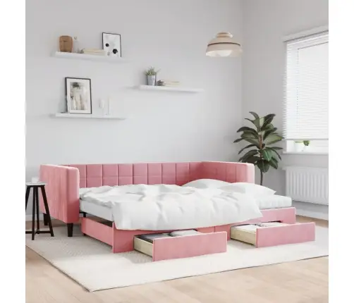 Izvelkams Dīvāns Ar Atvilktnēm, Rozā, 90X200 Cm, Samts Vidaxl