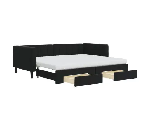 Izvelkams Dīvāns Ar Atvilktnēm, Melns, 90X200 Cm, Samts Vidaxl