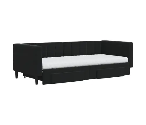 Izvelkams Dīvāns Ar Atvilktnēm, Melns, 90X200 Cm, Samts Vidaxl