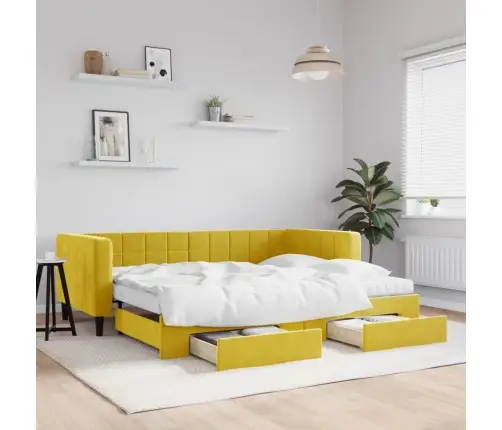 Izvelkams Dīvāns Ar Atvilktnēm, Dzeltens, 90X200 Cm, Samts Vidaxl