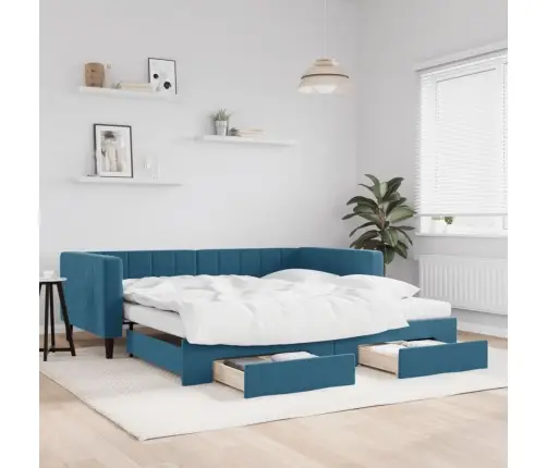 Izvelkams Dīvāns Ar Atvilktnēm, Zils, 100X200 Cm, Samts Vidaxl