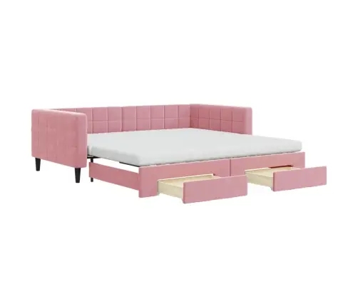 Diivanvoodi Väljatõmmatava Osa Ja Sahtlitega, Roosa, Samet