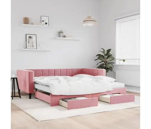 Diivanvoodi Väljatõmmatava Osa Ja Sahtlitega, Roosa, Samet