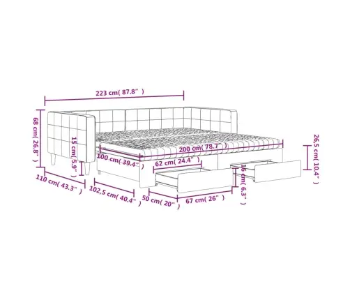 Diivanvoodi Väljatõmmatava Osa Ja Sahtlitega, Must, Samet