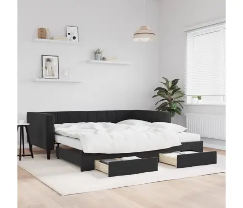 Diivanvoodi Väljatõmmatava Osa Ja Sahtlitega, Must, Samet