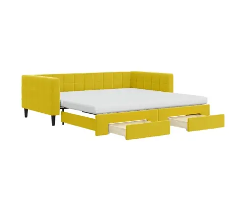 Izvelkams Dīvāns Ar Atvilktnēm, Dzeltens, 100X200 Cm, Samts Vidaxl