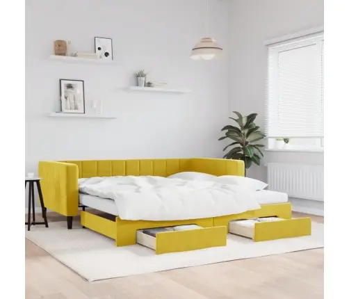 Izvelkams Dīvāns Ar Atvilktnēm, Dzeltens, 100X200 Cm, Samts Vidaxl
