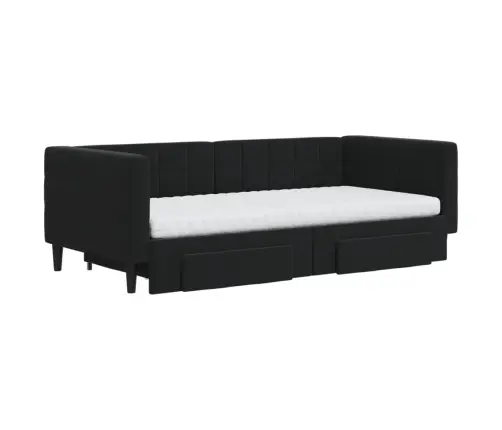 Izvelkams Dīvāns Ar Atvilktnēm, Melns, 90X190 Cm, Samts Vidaxl