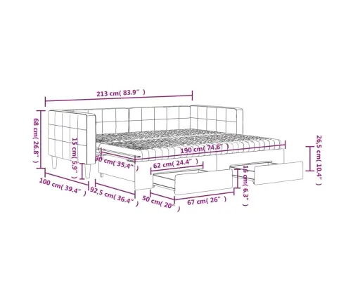Izvelkams Dīvāns Ar Atvilktnēm, Melns, 90X190 Cm, Samts Vidaxl