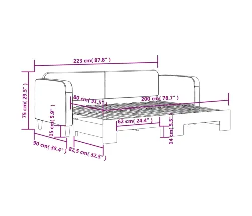 Izvelkams Dīvāns, Pelēkbrūns, 80X200 Cm, Audums Vidaxl
