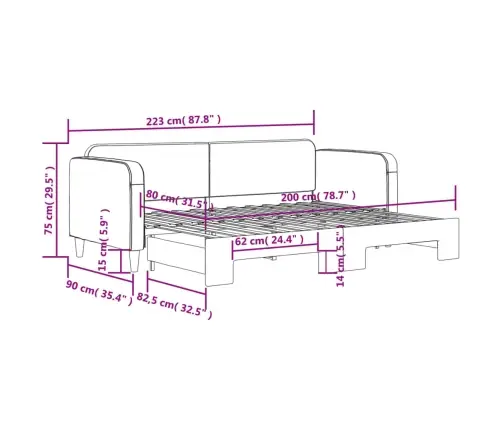 Izvelkams Dīvāns, Krēmkrāsas, 80X200 Cm, Audums Vidaxl