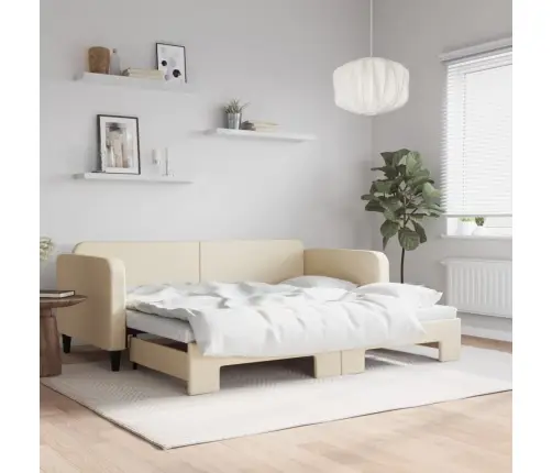 Izvelkams Dīvāns, Krēmkrāsas, 90X200 Cm, Audums Vidaxl Izvelkams Dīvāns, Krēmkrāsas, 90X200 Cm, Audums Vidaxl