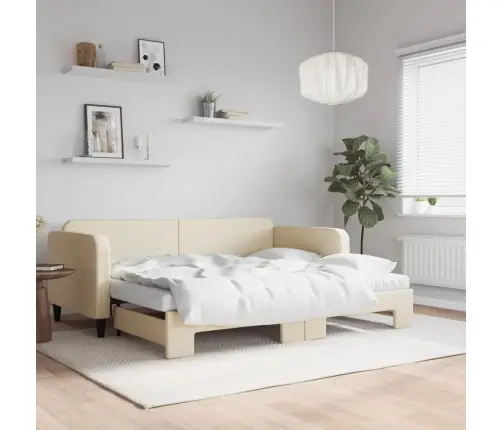 Dīvāngulta Ar Matraci, Krēmkrāsas Audums, 90X200 Cm Vidaxl