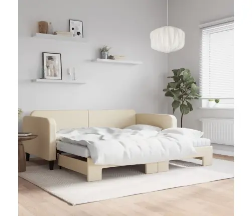 Dīvāngulta Ar Matraci, Krēmkrāsas Audums, 100X200 Cm Vidaxl
