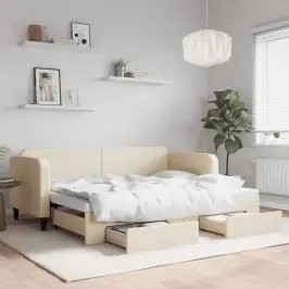 Izvelkams Dīvāns Ar Atvilktnēm, Krēmkrāsas Audums, 80X200 Cm Vidaxl