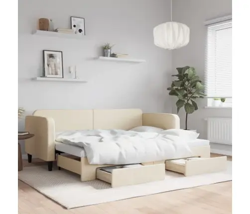 Izvelkams Dīvāns Ar Atvilktnēm, Krēmkrāsas Audums, 80X200 Cm Vidaxl