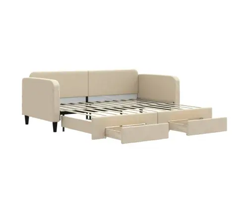 Izvelkams Dīvāns Ar Atvilktnēm, Krēmkrāsas Audums, 90X200 Cm Vidaxl Izvelkams Dīvāns Ar Atvilktnēm, Krēmkrāsas Audums, 90X200 Cm Vidaxl