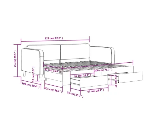 Izvelkams Dīvāns Ar Atvilktnēm, Krēmkrāsas Audums, 90X200 Cm Vidaxl Izvelkams Dīvāns Ar Atvilktnēm, Krēmkrāsas Audums, 90X200 Cm Vidaxl