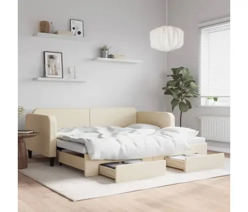 Izvelkams Dīvāns Ar Atvilktnēm, Krēmkrāsas Audums, 90X200 Cm Vidaxl Izvelkams Dīvāns Ar Atvilktnēm, Krēmkrāsas Audums, 90X200 Cm Vidaxl