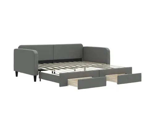 Lova Su Ištraukiama Dalimi/Stalčiais, Pilka, 100X200cm Audinys