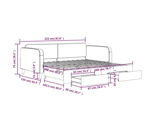 Lova Su Ištraukiama Dalimi/Stalčiais, Pilka, 100X200cm Audinys
