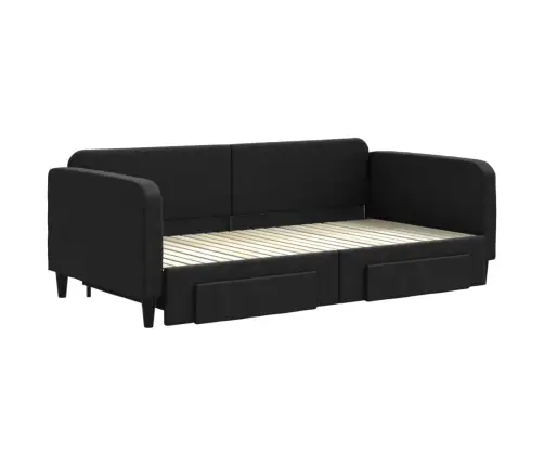 Lova Su Ištraukiama Dalimi/Stalčiais, Juoda, 100X200cm Audinys