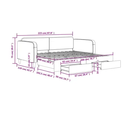 Izvelkams Dīvāns Ar Atvilktnēm, Pelēkbrūns Audums, 100X200 Cm Vidaxl