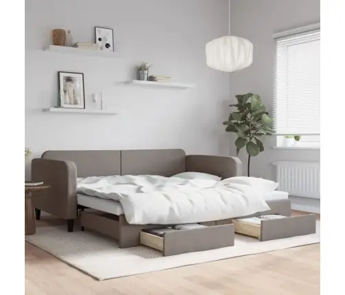 Izvelkams Dīvāns Ar Atvilktnēm, Pelēkbrūns Audums, 100X200 Cm Vidaxl