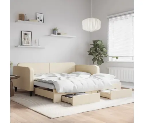 Ištraukiama Lova Su Stalčiais, Kreminė, 100X200cm Audinys