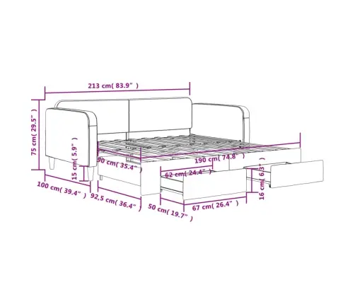 Diivanvoodi Väljatõmmatava Osaga, Tumehall, 90X190 cm Kangas