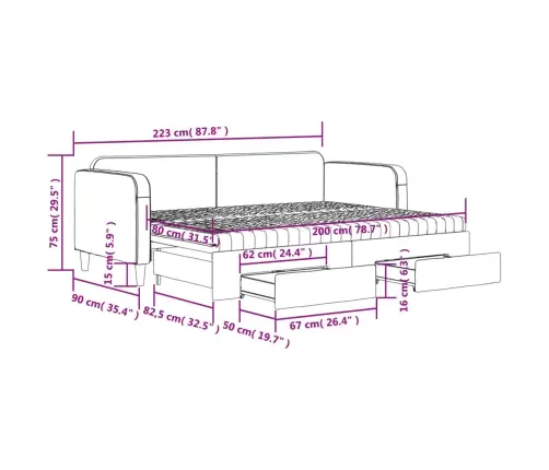 Väljatõmmatav Diivanvoodi, Helehall, 80X200 cm Kangas
