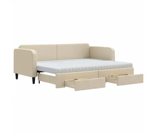 Izvelkams Dīvāns Ar Atvilktnēm, Krēmkrāsas Audums, 80X200 Cm Vidaxl