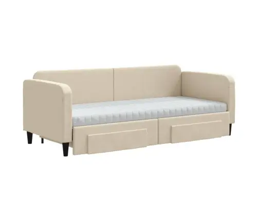 Izvelkams Dīvāns Ar Atvilktnēm, Krēmkrāsas Audums, 80X200 Cm Vidaxl