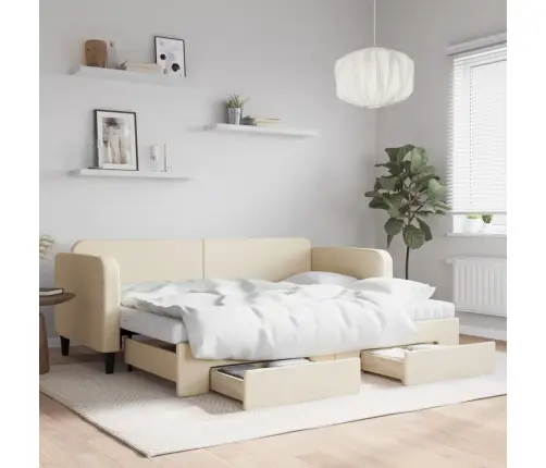 Izvelkams Dīvāns Ar Atvilktnēm, Krēmkrāsas Audums, 80X200 Cm Vidaxl