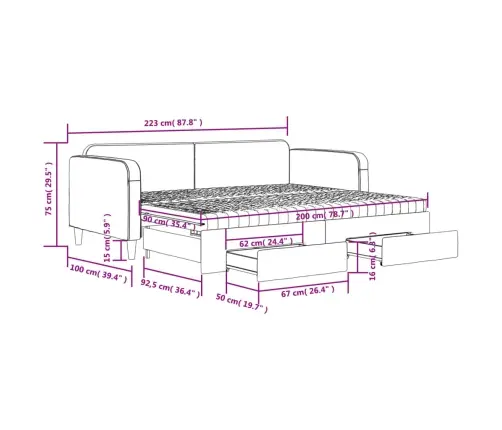 Izvelkams Dīvāns Ar Atvilktnēm, Gaiši Pelēks, 90X200 Cm, Audums Vidaxl